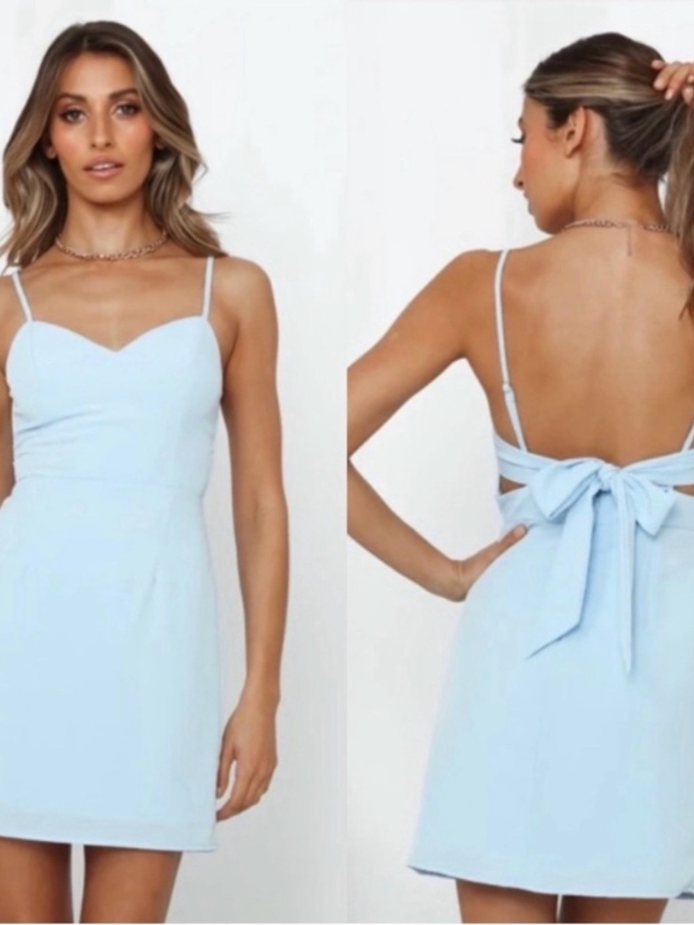 Hello Molly Light Blue Spaghetti-Strap Mini Dress Tie back Sz 6 Homecoming